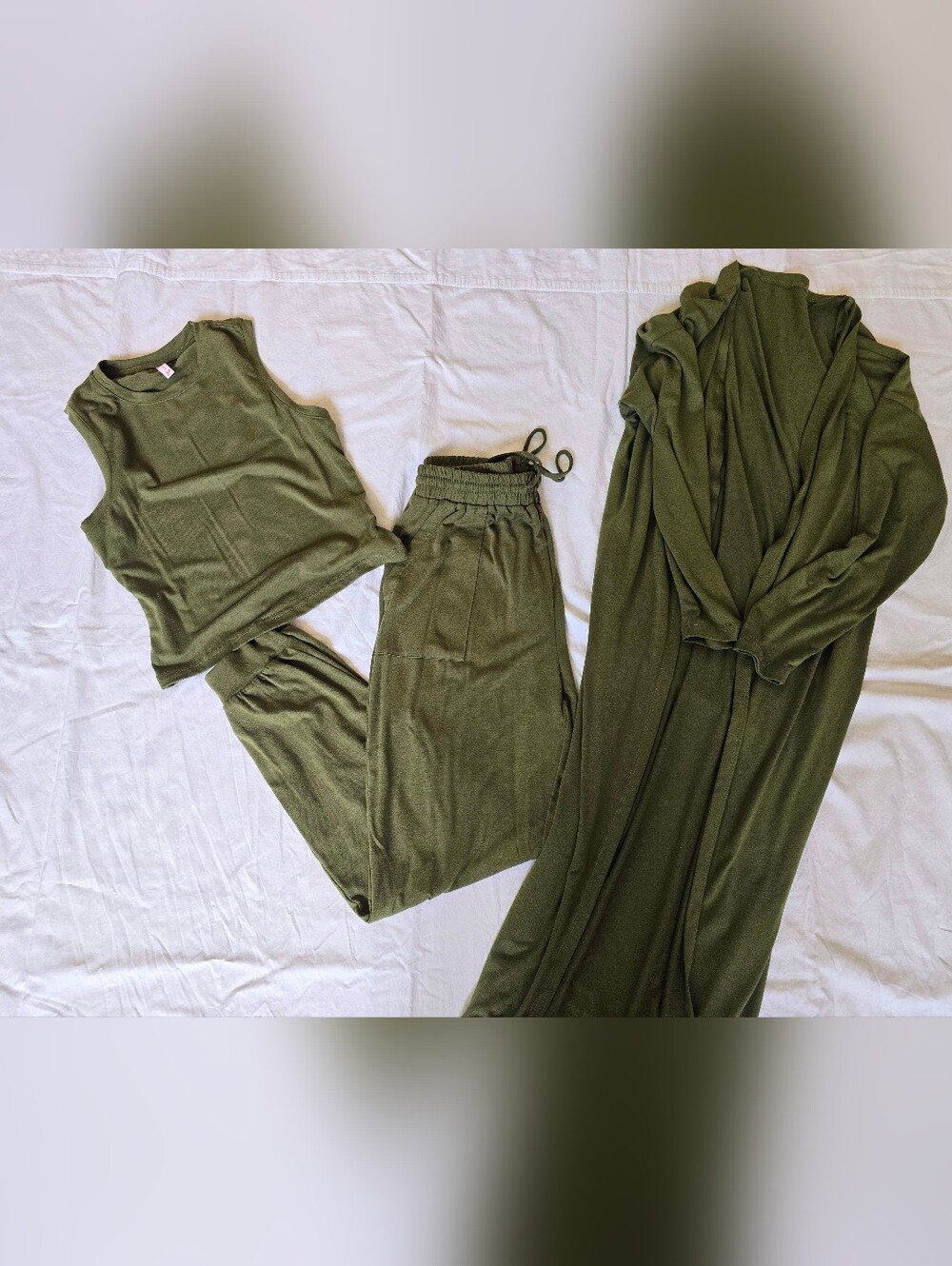 Olive Green Women's 3-Piece Lounge Jumpsuit Set - Picture 7 of 7